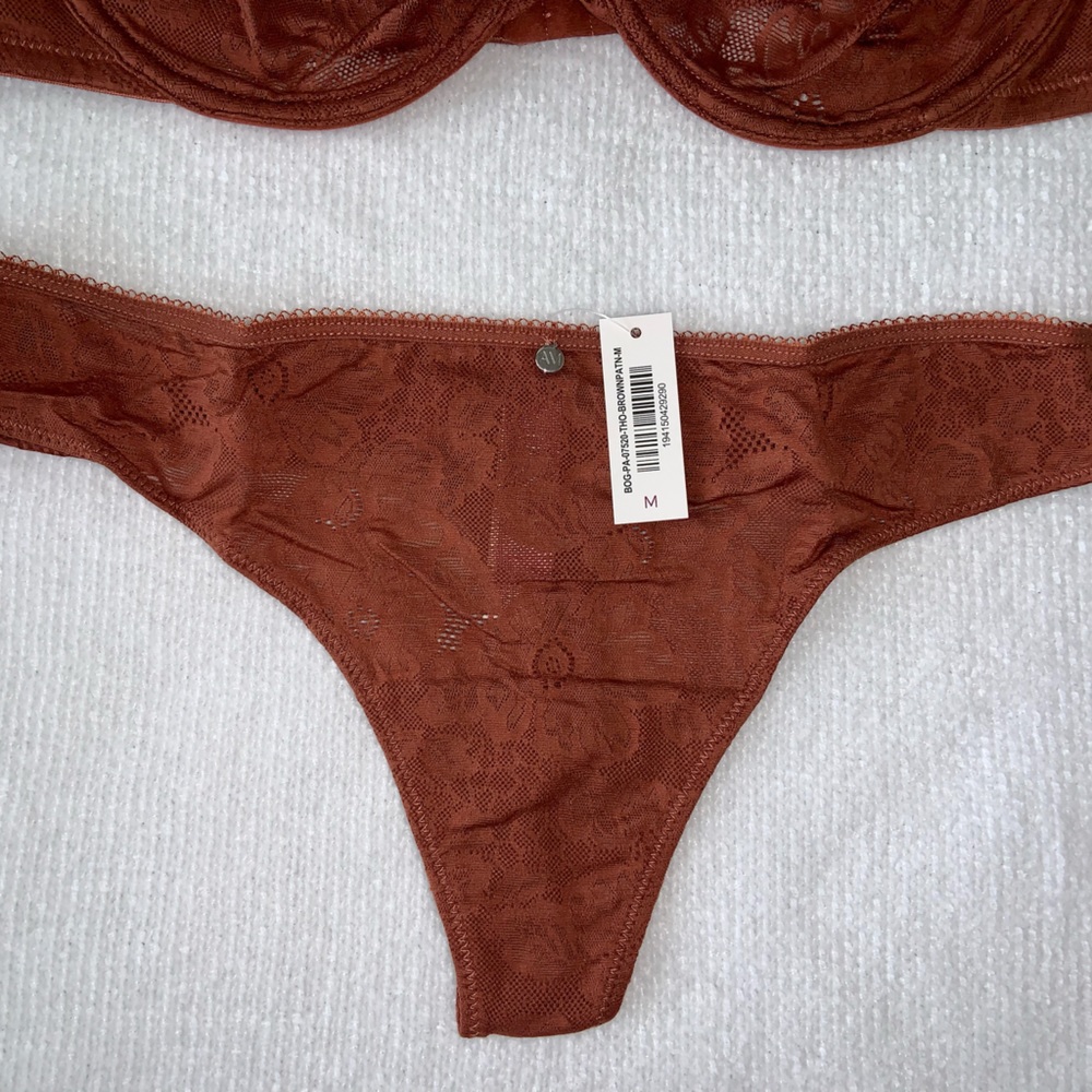 NWT AdoreMe | Brown Lace Thong/Pantie Set | M
